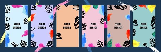 Design of 6 backgrounds for social networks in line-blot style. Trendy editable template for social media stories, letterhead, vector illustration.