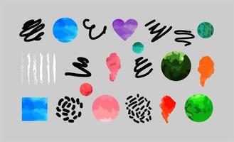 A set of spots, lines, squiggles. Watercolor vector spots, curved lines, flourishes. Doodle and squiggle