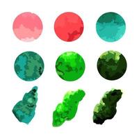 A set of round-shaped icons with watercolor inside. Watercolor brushstrokes, vector. Multicolored watercolor circles. vector