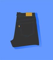 Jeans are grey. Rolled up jeans like on a store shelf. Trendy stitching on jeans, tag. Realistic jeans illustration. vector