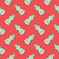 Green bottle , seamless pattern on a red background. vector