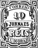 sello de periódico brasil 10 reis, 1890, ilustración vintage vector