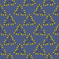 Yellow leaves,seamless pattern on dark purple background. vector