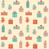 Pastel gift boxes Christmas seamless pattern. Pastel pink, red and blue winter holiday party background. vector