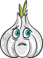 Sad garlic, illustration, vector on white background