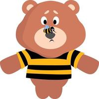 Bear with striped shirt, illustration, vector on white background