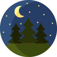 Coniferous forest at night, icon illustration, vector on white background