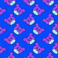 Bear head, seamless pattern on blue background. vector