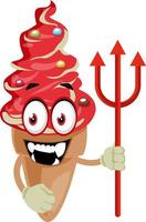 Ice cream with devil spike, illustration, vector on white background.