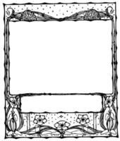 el marco floral de dos partes tiene cinco flores en la parte inferior de este marco, grabado antiguo. vector