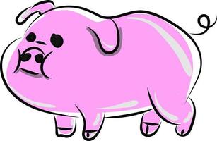 Pink fat pig, illustration, vector on white background.