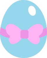 Blue easter egg with pink bow, illustration, vector on a white background.