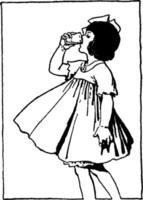 Girl Drinking Milk, vintage illustration. vector