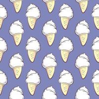 White ice cream in a cone , seamless pattern on a purple background. vector