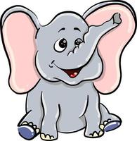 Elephant with big ears, illustration, vector on white background