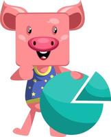 Pig with analytic sign, illustration, vector on white background.