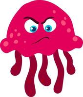 Angry pink jellyfish, illustration, vector on white background.