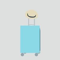 Blue suitcase and hat, illustration, vector on white background.