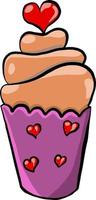 cupcake con corazón, ilustración, vector sobre fondo blanco.