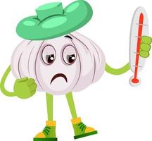 Garlic is feeling sick, illustration, vector on white background.