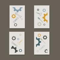 Set of 4 abstract mechanical tools posters vector illustration