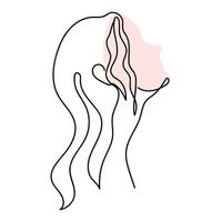 Silhouette of a girl with wet hair in line-art style. vector