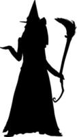 Halloween witch with magic stick silhouette icon witchcraft cartoon vector