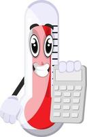 Thermometer with calculator, illustration, vector on white background.