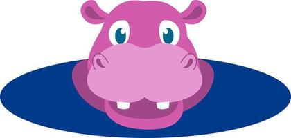 Pink hippo, illustration, vector on white background.