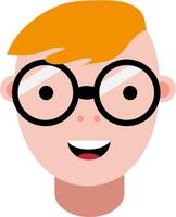 Ginger haired boy with round glasses, illustration, vector on a white background.