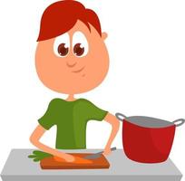 hombre cocinando sopa, ilustración, vector sobre fondo blanco