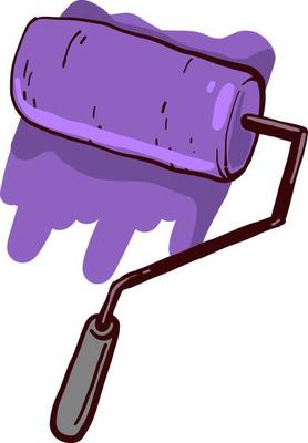 Purple paint roller ,illustration, vector on white background
