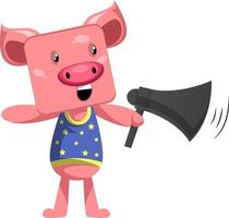 Pig with megaphone, illustration, vector on white background.