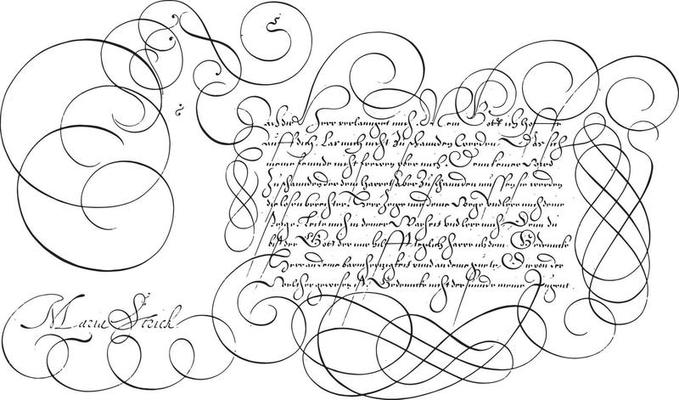 Writing example with capital N, vintage illustration.