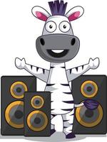 Zebra with speakers, illustration, vector on white background.