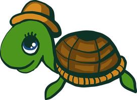 Turtle with hat, illustration, vector on white background