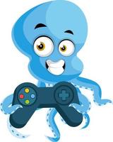 Octopus with gamepad, illustration, vector on white background.
