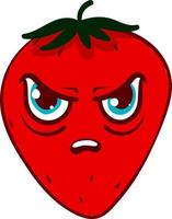 Angry red strawberry, illustration, vector on white background