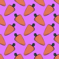 Orange carrots, seamless pattern on violet background. vector