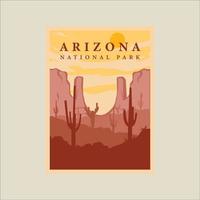 arizona national park minimalist vintage poster illustration template graphic design. mountains cactus desert at landscape view for business travel vector
