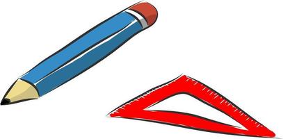 Pencil and a ruler, vector or color illustration.