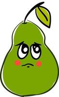 Sad green pear, illustration, vector on white background.