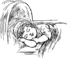 Sleeping a child in this picture, vintage engraving. vector