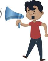 Boy is holding megaphone, illustration, vector on white background.