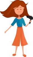 Girl with a blowdryer, illustration, vector on a white background.