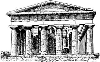 templo de poseidón, en paestum, grabado antiguo. vector