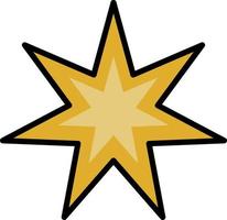 Golden star with seven rays, illustration, vector on white background.