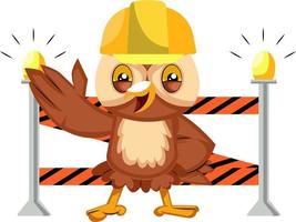 Owl on construction yard, illustration, vector on white background.