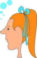 Girl wearing a blue ribbon, illustration, vector on white background.