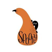 Spooky pumpkin with scared ghost vector illustration. Halloween lettering design for cards, print, sticker, t shirt.